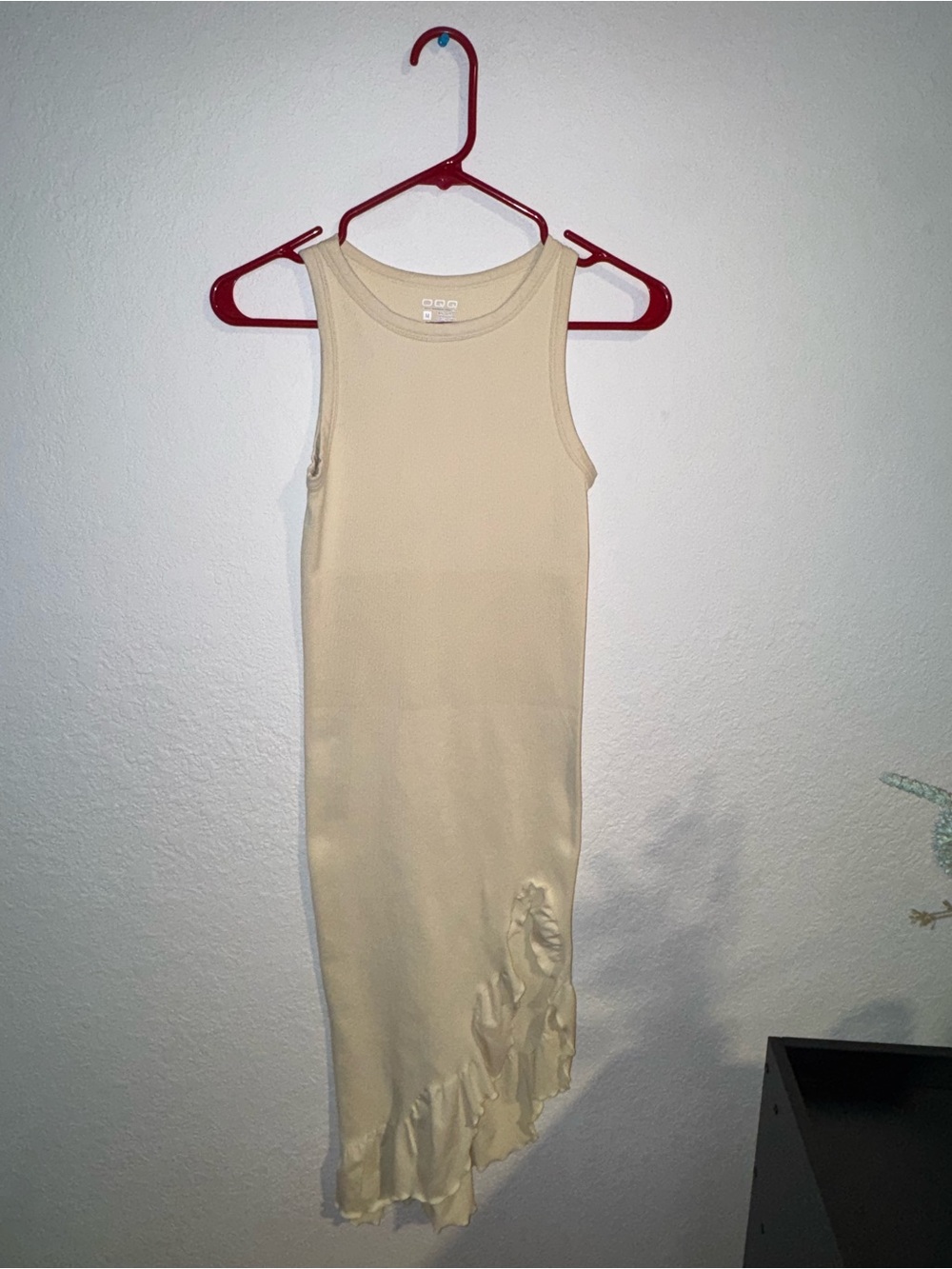 Sleeveless Cream Midi Dress with Asymmetric Ruffle Detail